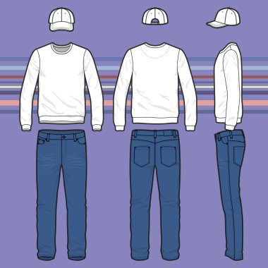 Sweatshirt, cap and jeans set clipart