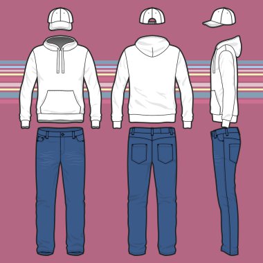Hoodie, cap and jeans set clipart