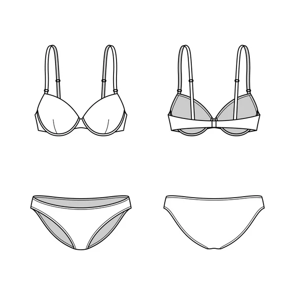 Lingerie briefs, underpants. Female vector template isolated on a grey  background. Front and back view. Outline fashion technical sketch of  clothes model. 25464797 Vector Art at Vecteezy