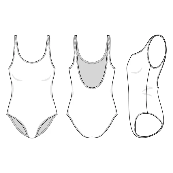 Front, back and side views of blank swimsuit — Stock Vector