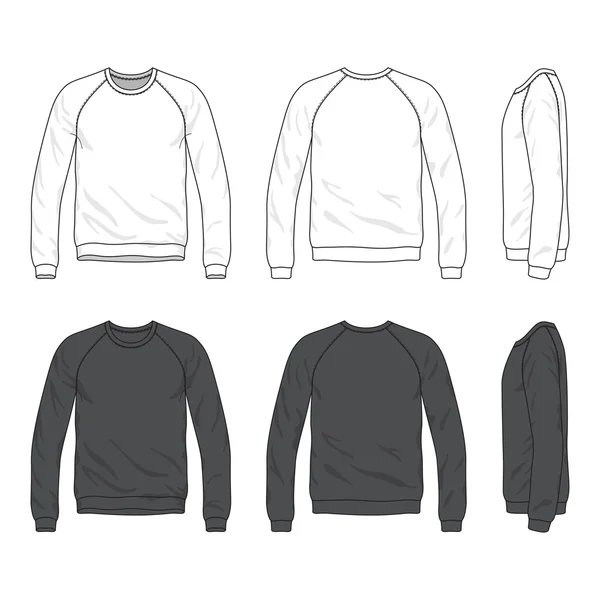 Front, back and side views of blank raglan long sleeve sweatshir — Stock Vector