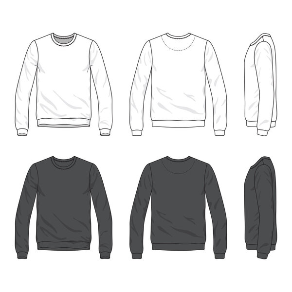 Front, back and side views of blank sweatshirt
