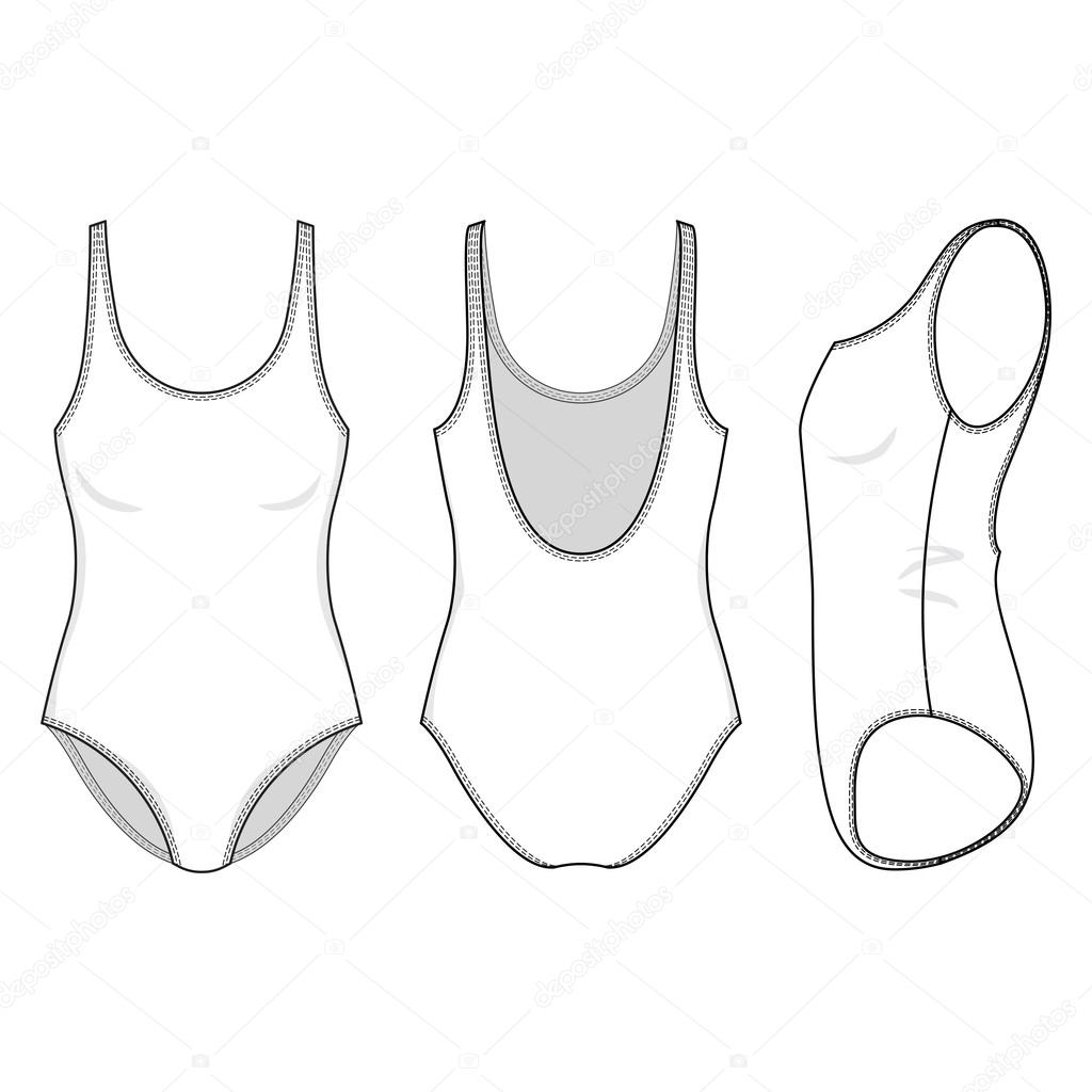 Front, back and side views of blank swimsuit