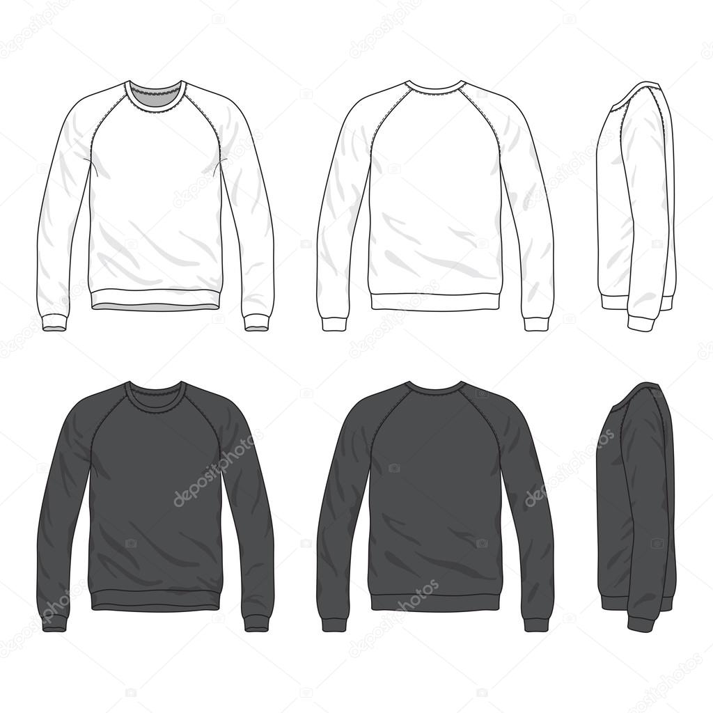 Front, back and side views of blank raglan long sleeve sweatshir