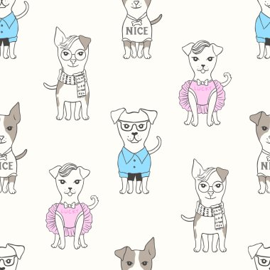 Seamless pattern with puppies in cartoon style