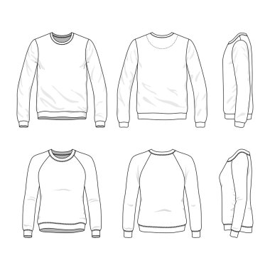 Front, back and side views of blank sweatshirt clipart
