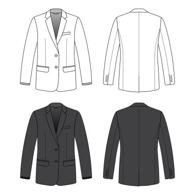 Front, back and side views of blank blazer. clipart