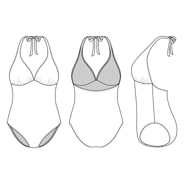 Vista frontal, trasera y lateral del traje de baño en blanco — Archivo Imágenes Vectoriales
