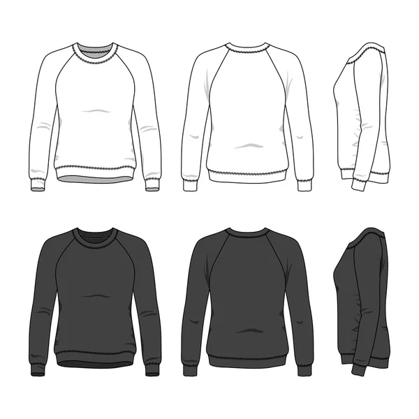 Vista frontal, trasera y lateral de la sudadera en blanco — Vector de stock