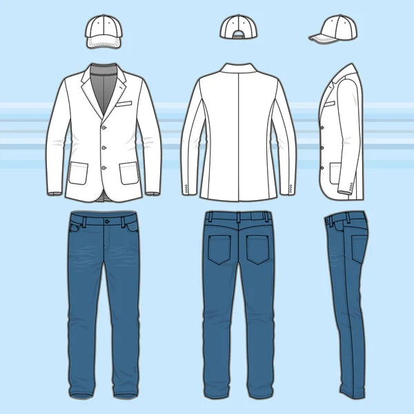 Dibujo simple de un blazer, jeans y gorra — Archivo Imágenes Vectoriales