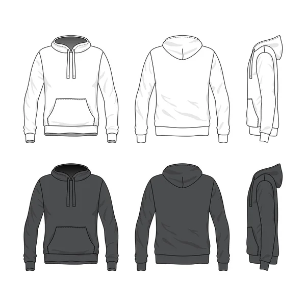 Voorkant, achterkant en zijaanzicht van lege hoodie. — Stockvector