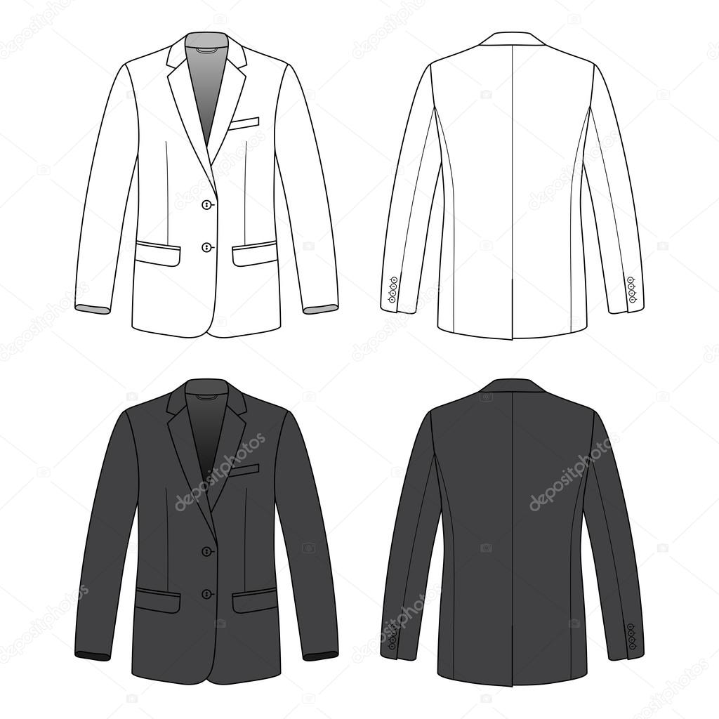 Front, back and side views of blank blazer.