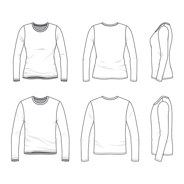 Egyszerű szerkezeti rajza a férfi és női póló üres — Stock Fotó