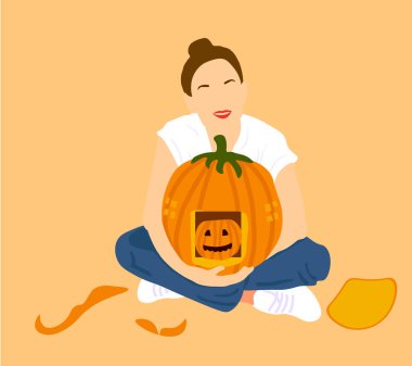 Cadılar Bayramı için balkabaklı kız