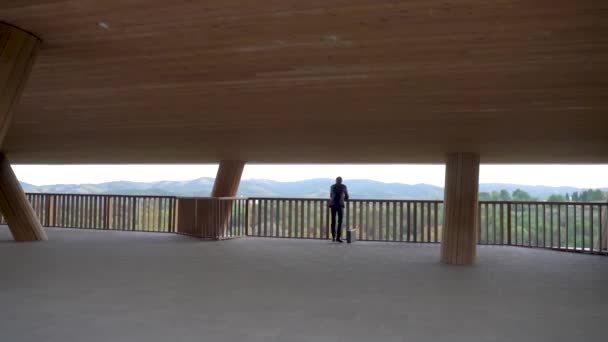 Selbstbewusster Nachdenklicher Geschäftsmann Anzug Mit Blick Auf Die Natur Durch — Stockvideo