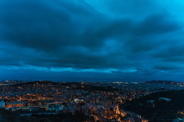 Amazing Dramatic Panoramic View City Night Twilight Storm Cloud — Stock Photo, Image