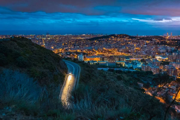 Amazing Dramatic Panoramic View City Night Twilight Storm Cloud — Stock Photo, Image