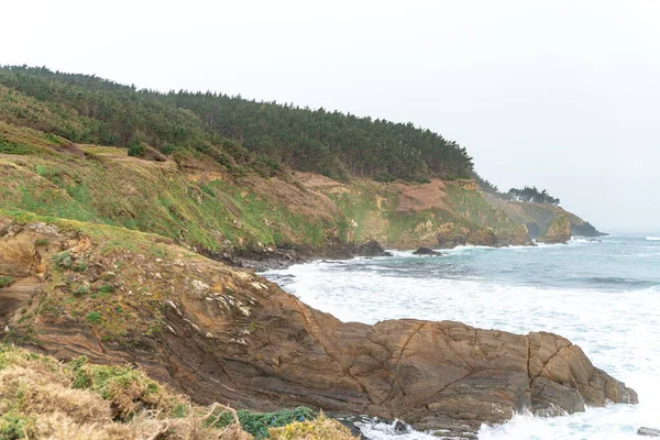 Bela Paisagem Marinha Selvagem Galiza Espanha Durante Pôr Sol Praia — Fotografia de Stock