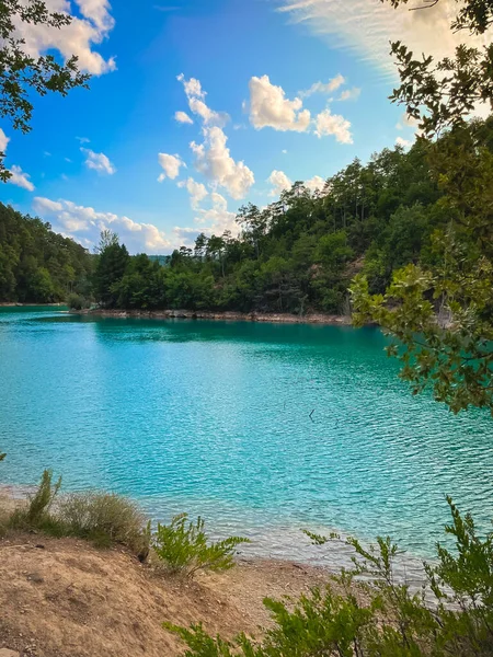 Úžasná Jezerní Krajina Během Západu Slunce Ohromující Panorama Koncept Krásy — Stock fotografie