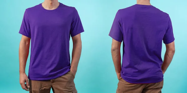 Vista Frontal Trasera Una Maqueta Camiseta Púrpura Para Impresión Diseño —  Fotos de Stock