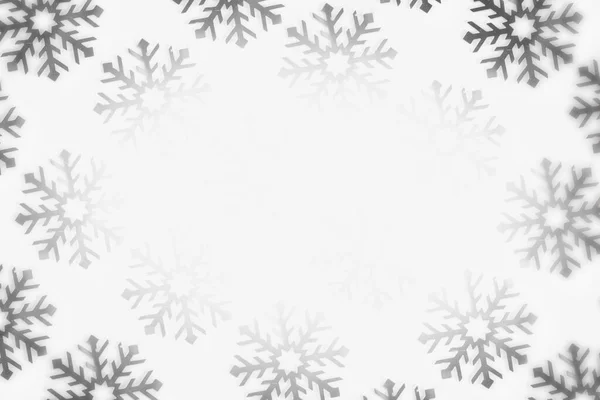 Fundo Branco Natal Com Padrão Flocos Neve Espaço Cópia Para — Fotografia de Stock