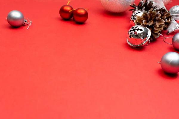 Christmas White Background Shiny Balls Presents Hearts Stars Festive Decorations — Stock Photo, Image
