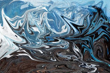 Mavi arkaplanı olan güzel bir illüstrasyon. Burada sarı, beyaz ve kahverengi figürlerin güzelliği soyut bir şekilde gelişiyor.