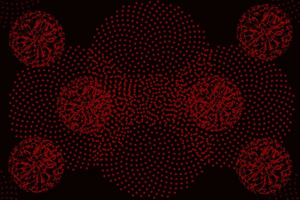 Abstract figures in a circular shape where the red color predominates on the black background giving beauty to the image