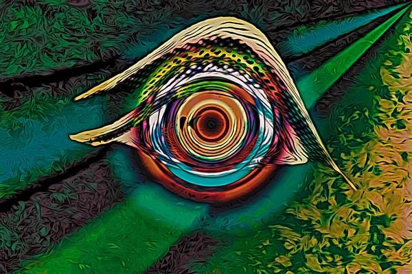 赤黄緑青茶と黄が融合した背景に目の姿を形成する美しい抽象画図 — ストック写真