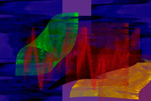 Wunderschönes Abstraktes Bild Grünrotgelb Malven Und Schwarztönen Auf Intensiv Blauem — Stockfoto
