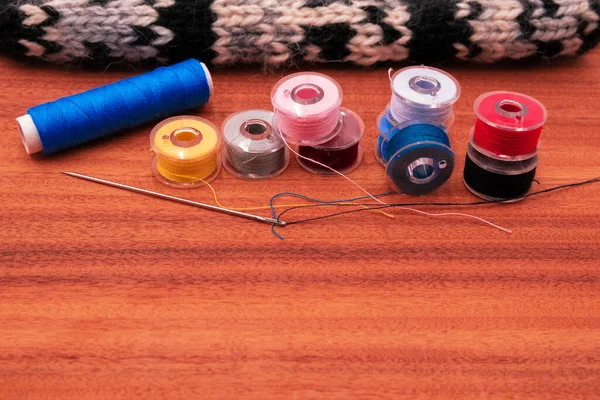 Photography Sewing Threads Different Colors Light Background — Stock Photo, Image