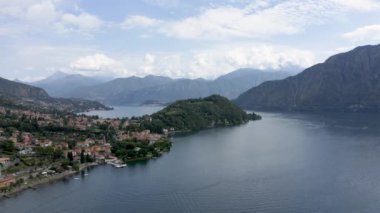 Como Gölü 'nün havadan görünüşü, Comacina Adası, İtalya manzarası..