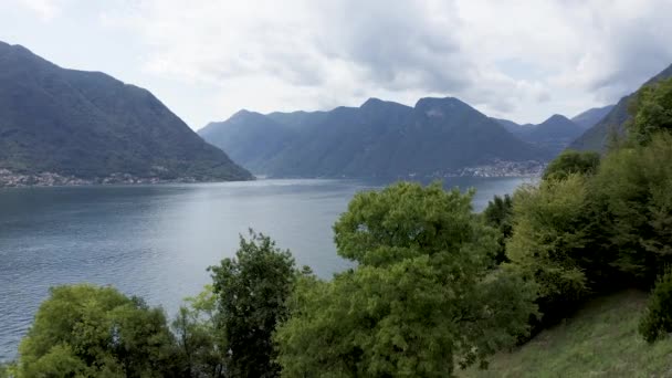 Flygfoto Över Como Lake Landskap Från Comacina Island Italien — Stockvideo