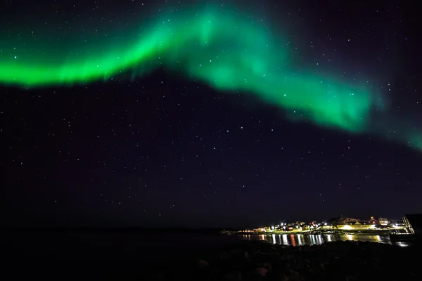 Régi Nuuk kikötő város északi fény — Stock Fotó