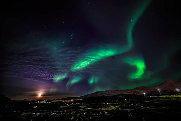Grönland dili Kuzey ışıkları — Stok fotoğraf
