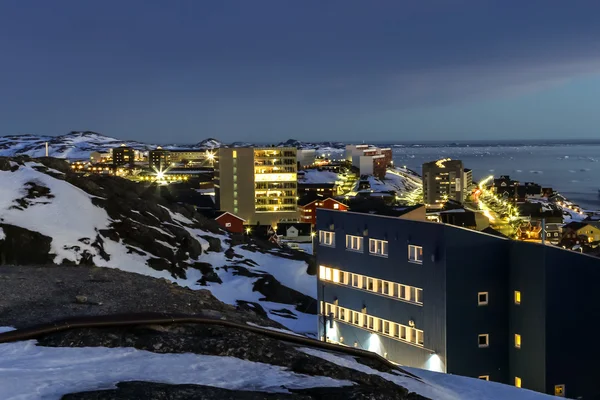Nuuk: κέντρο νυχτερινή θέα — Φωτογραφία Αρχείου