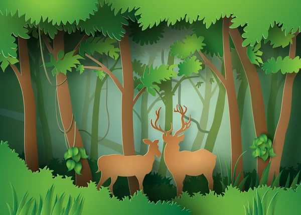 Ciervos en el bosque. — Vector de stock