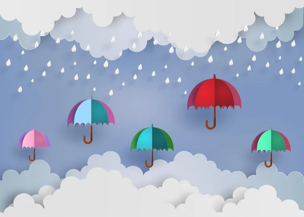 Bunter Regenschirm in der Luft bei Regen — Stockvektor