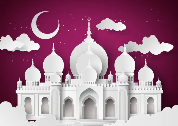 Mosque in the night moon — Stock Vector