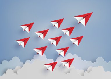  Mavi gökyüzü kırmızı kağıt uçak