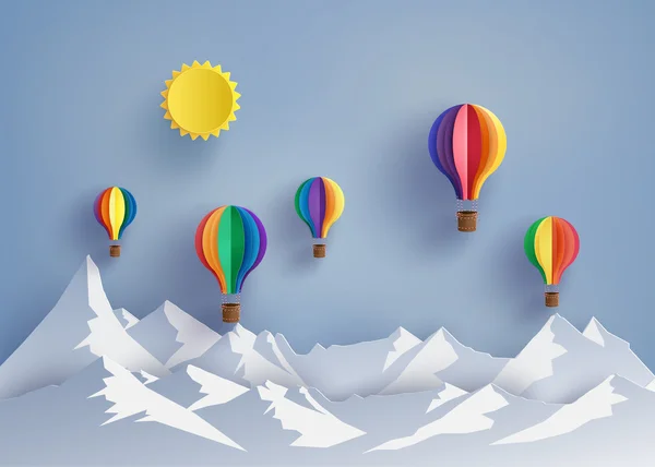 Hete luchtballon en berg — Stockvector