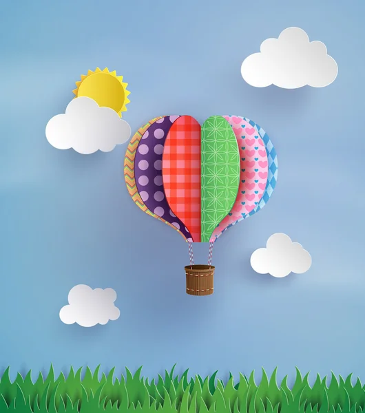 Origami hizo globo de aire caliente y nube — Vector de stock