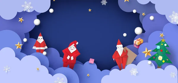 Origami Santa Claus Jest Noszenie Worka Prezentów Wektor Ilustracja Papier — Wektor stockowy