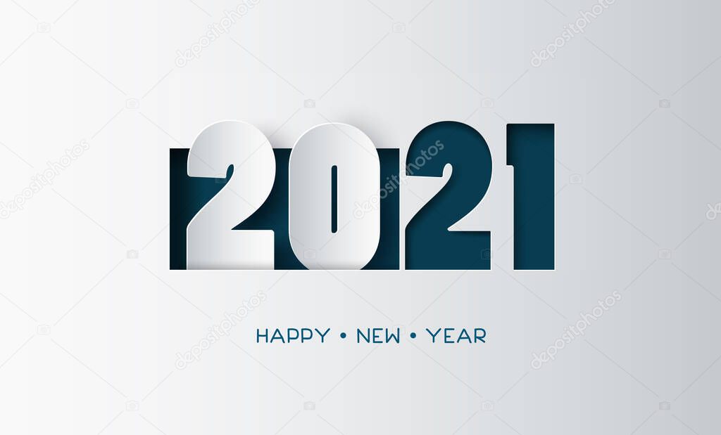 Happy new year 2021 text design with paper cut  style.