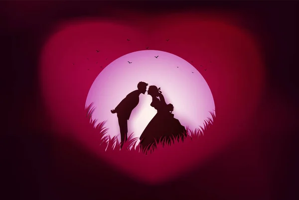 Illustration Der Liebe Und Valentinstag Mit Liebhaber Küssen Papierkunst Und — Stockvektor