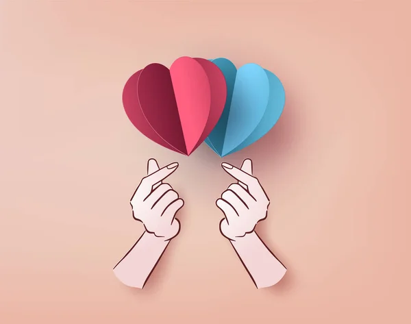 Happy Valentine Day Korean Love Sign Mini Heart Paper Art — Stock Vector