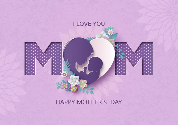 Happy Mother Day Greeting Card Mom Baby Paper Cut Paper — Stock Vector