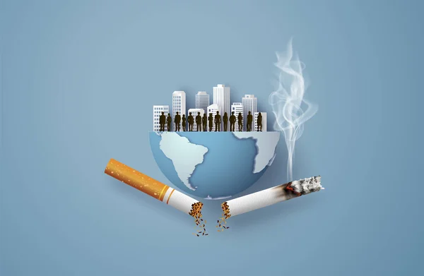 Ingen Røyking Ingen Tobakksdag Med Mange Byen Papircollagestil Med Digitale – stockvektor
