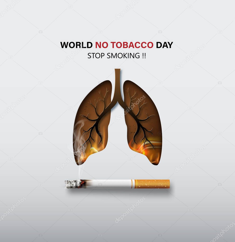 concept of no smoking and World No Tobacco Day with lung and cigarette. paper collage style with digital craft .