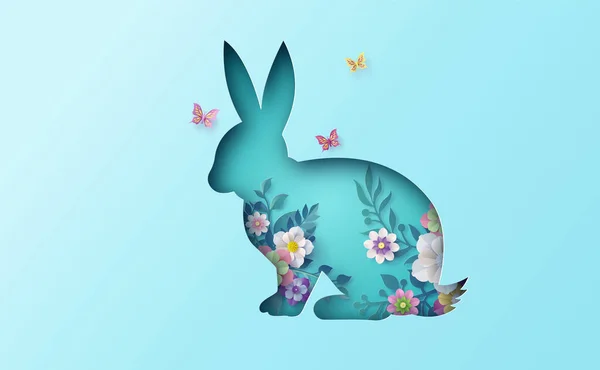 Ilustración Del Día Pascua Con Huevo Conejo Arte Del Papel — Vector de stock